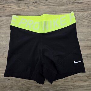 Nike Pro Compression Shorts Womens Small Black Neon Yellow Dri-FIT Training Gym